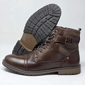 Madden Men's Combat Lace Up Boots Size Zipper Brown Size 10.5 New